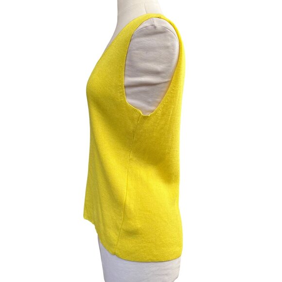 St. John Yellow Ribbed Sleeveless Knit Top XL Wool Blend Scoop Neck Womens‎ - Picture 2 of 8
